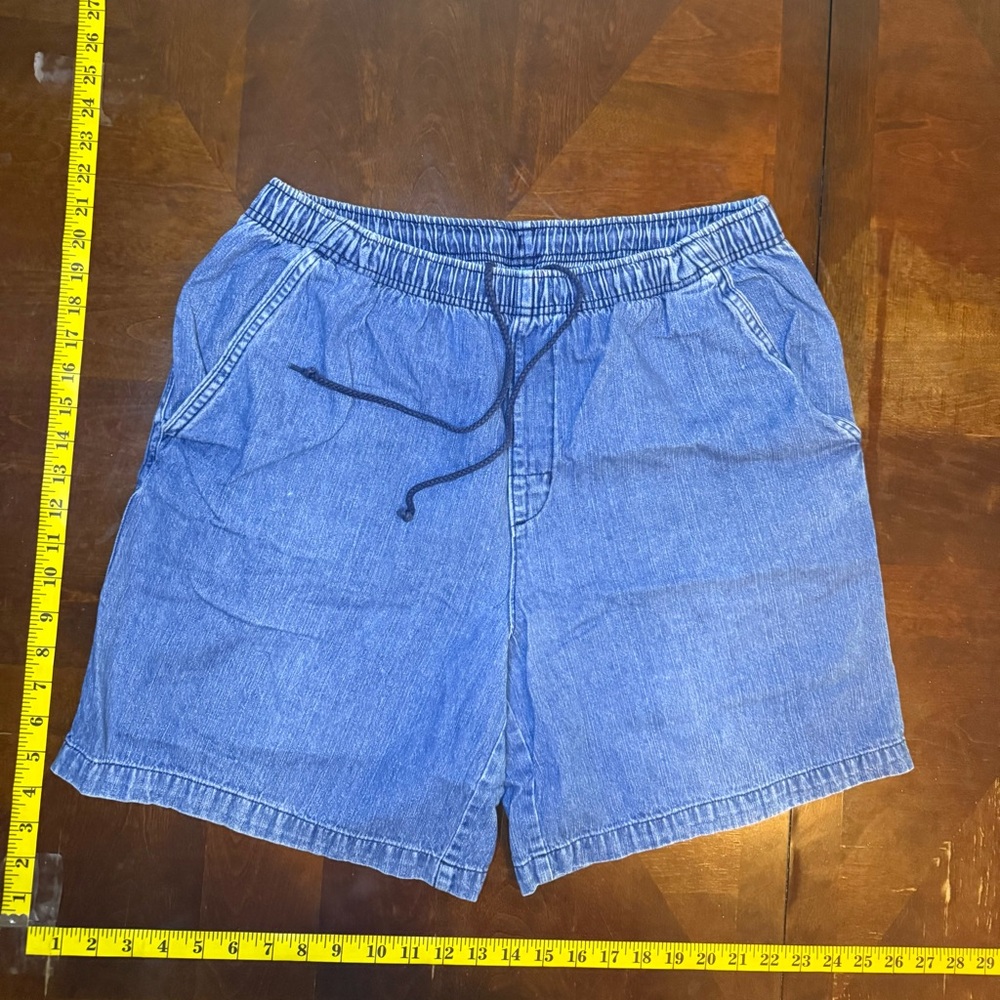 Faded Glory blue medium wash jorts with adjustable string jean denim shorts